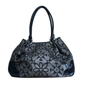 Brighton Valencia Metallic Pewter Floral Embroidered Shoulder Handbag